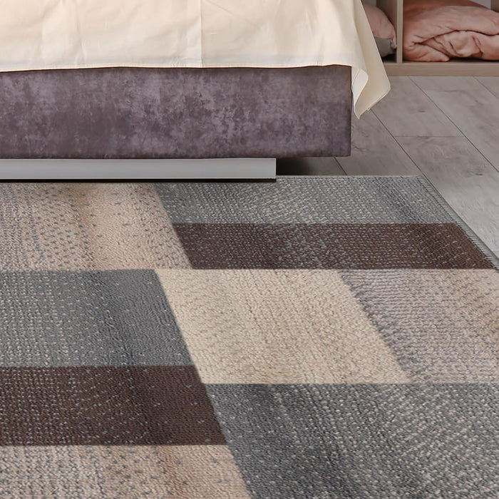 8' X 10' Gray Brown and Cream Patchwork Area Rug