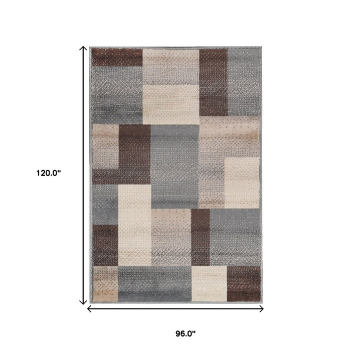 8' X 10' Gray Brown and Cream Patchwork Area Rug