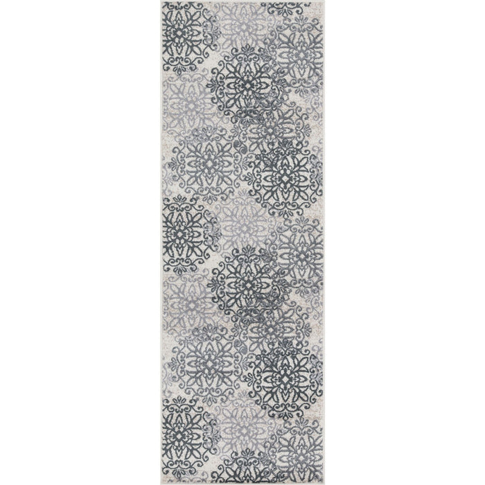 8' Oatmeal And Gray Medallion Power Loom Stain Resistant Runner Rug