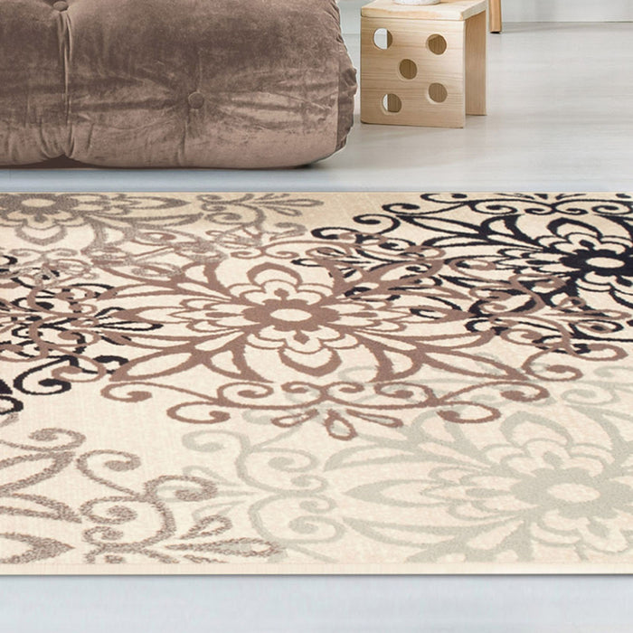 3' X 5' Beige And Gray Medallion Power Loom Stain Resistant Area Rug