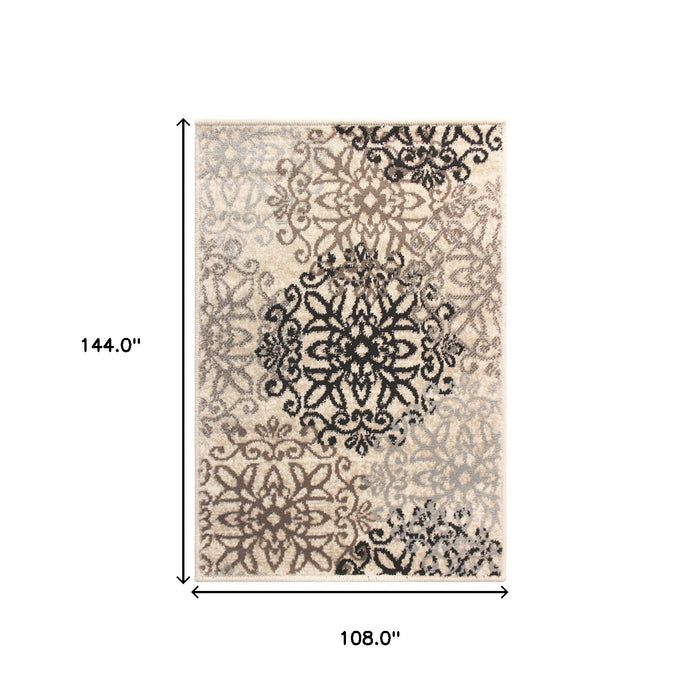 9' X 12' Beige Medallion Power Loom Stain Resistant Area Rug