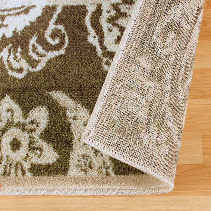 8' X 10' Beige Damask Power Loom Distressed Stain Resistant Area Rug