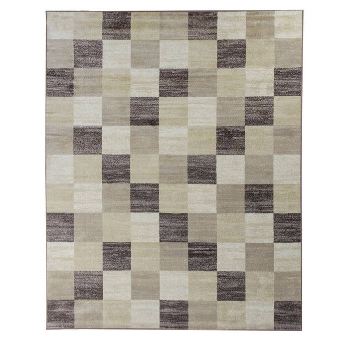 5' X 8' Beige Geometric Power Loom Stain Resistant Area Rug