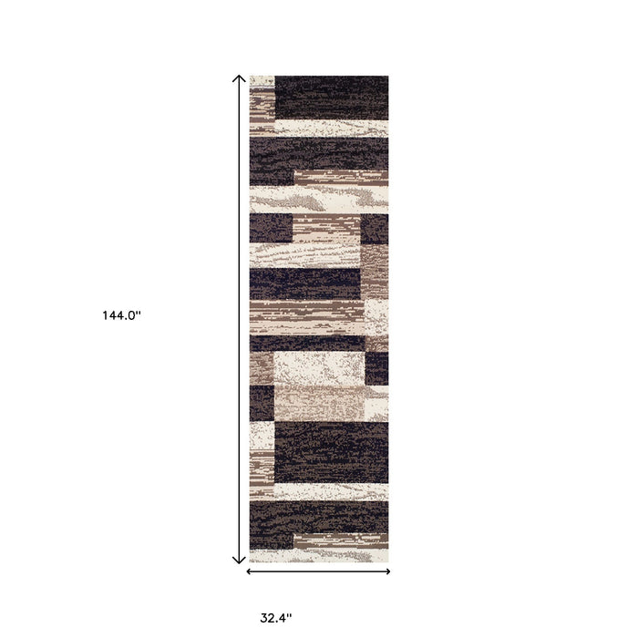 12' Chocolate Patchwork Power Loom Runner Rug