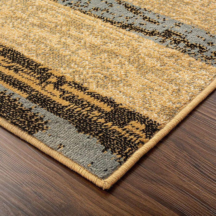 12' Brown Blue and Beige Patchwork Stain Resistant Runner Rug