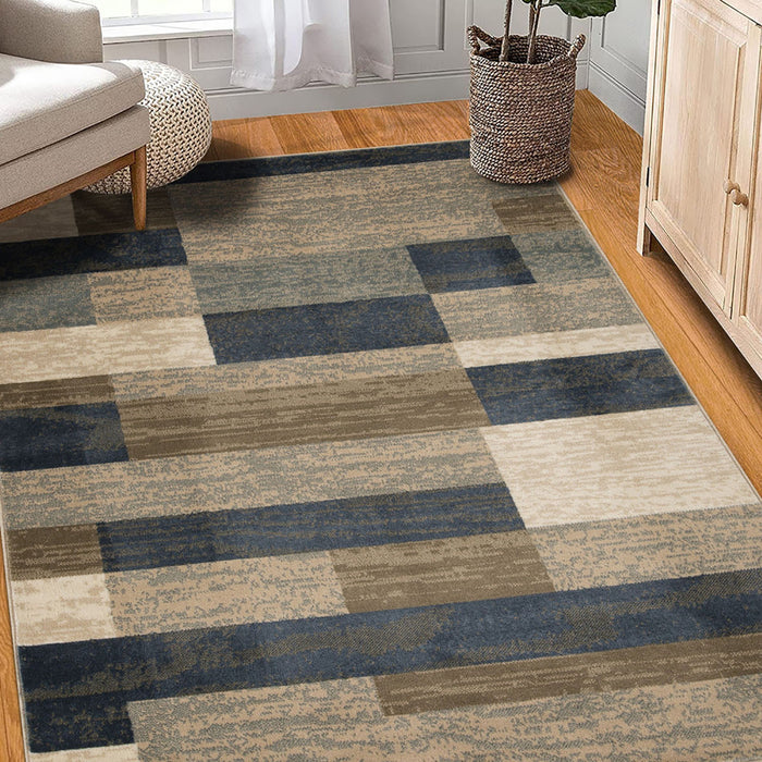 4' X 6' Midnight Navy Patchwork Power Loom Stain Resistant Area Rug