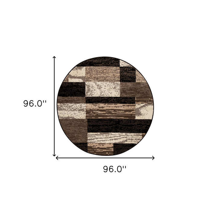 8' Round Chocolate Round Patchwork Power Loom Stain Resistant Area Rug