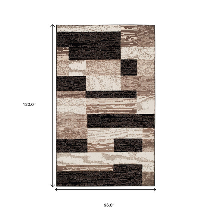 8' X 10' Chocolate Patchwork Power Loom Stain Resistant Area Rug