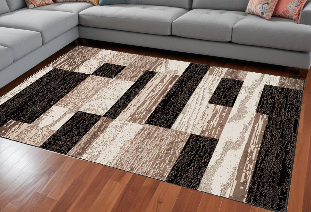 8' X 10' Chocolate Patchwork Power Loom Stain Resistant Area Rug