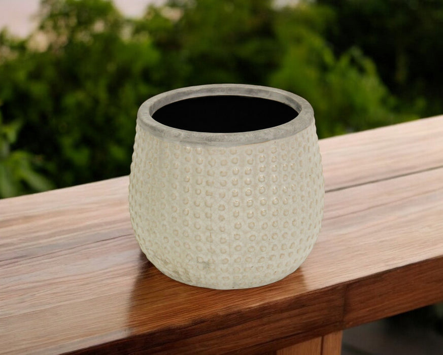 7" Beige Dot Ceramic Indoor Outdoor Round Pot Planter