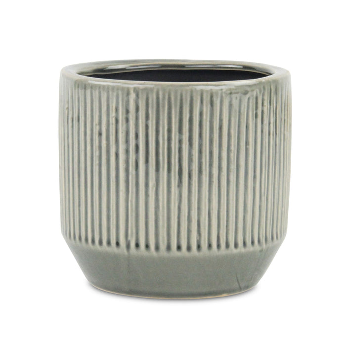 6" Gray Striped Ceramic Indoor Outdoor Round Pot Planter