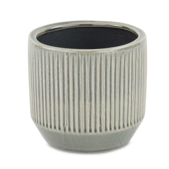 6" Gray Striped Ceramic Indoor Outdoor Round Pot Planter