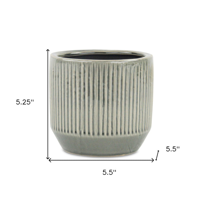 6" Gray Striped Ceramic Indoor Outdoor Round Pot Planter