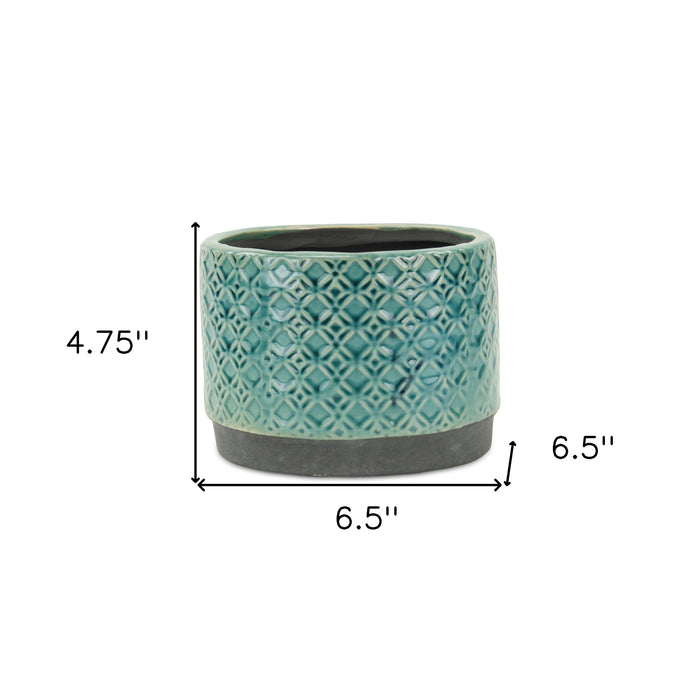 7" Turquoise Geometric Ceramic Indoor Outdoor Round Pot Planter