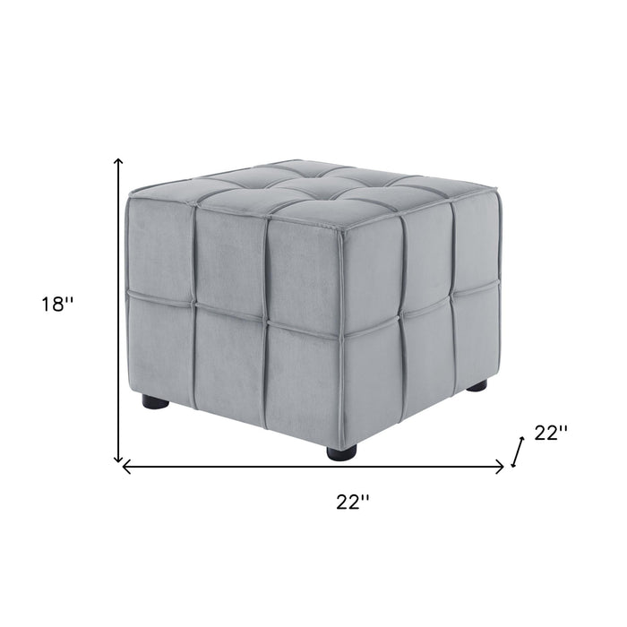 22" Light Gray Velvet And Black Cube Ottoman