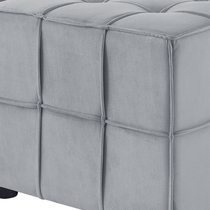 22" Light Gray Velvet And Black Cube Ottoman