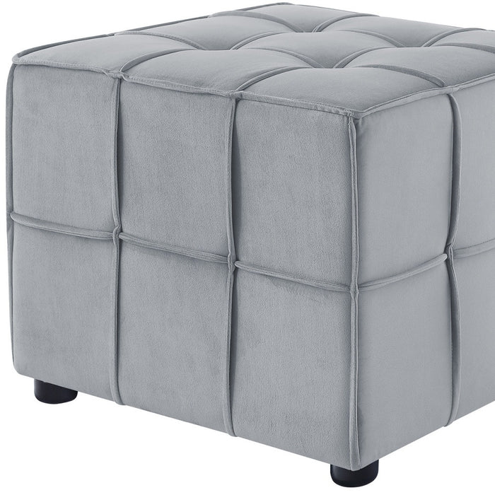 22" Light Gray Velvet And Black Cube Ottoman