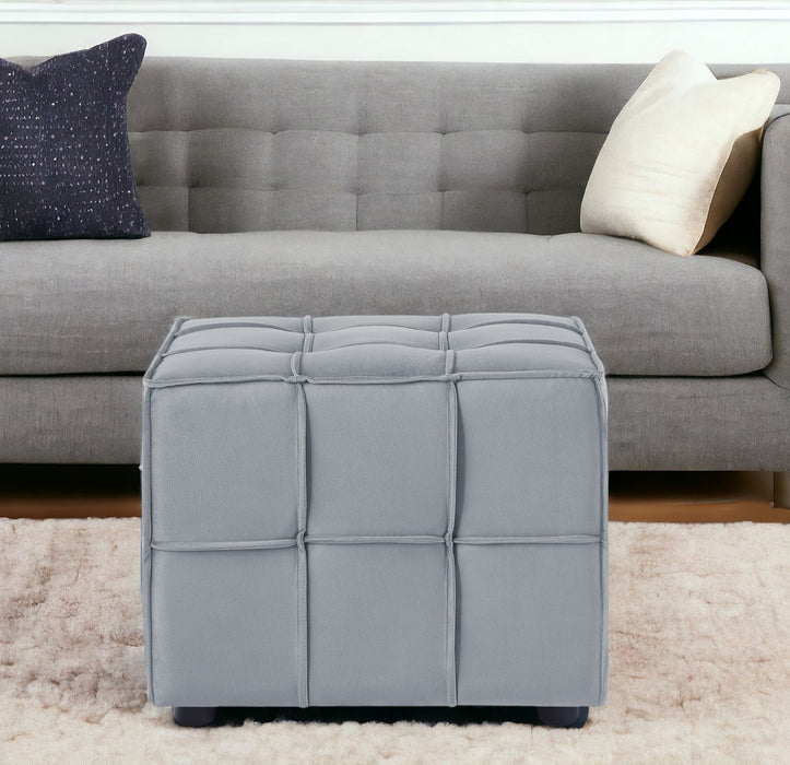 22" Light Gray Velvet And Black Cube Ottoman