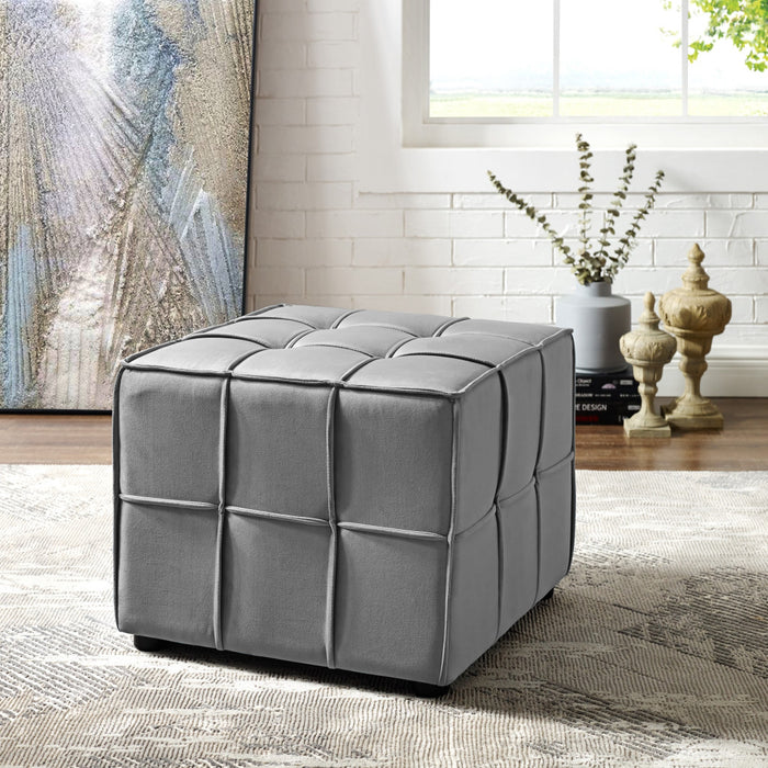 22" Light Gray Velvet And Black Cube Ottoman