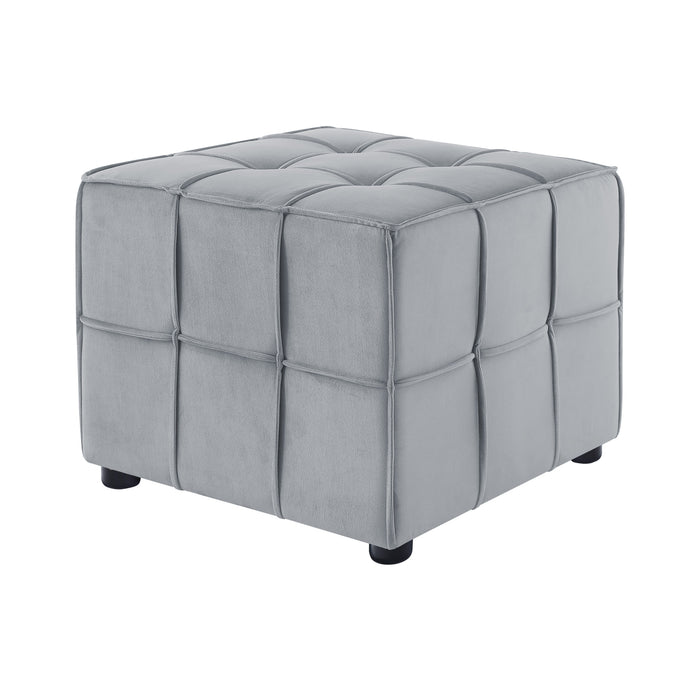 22" Light Gray Velvet And Black Cube Ottoman