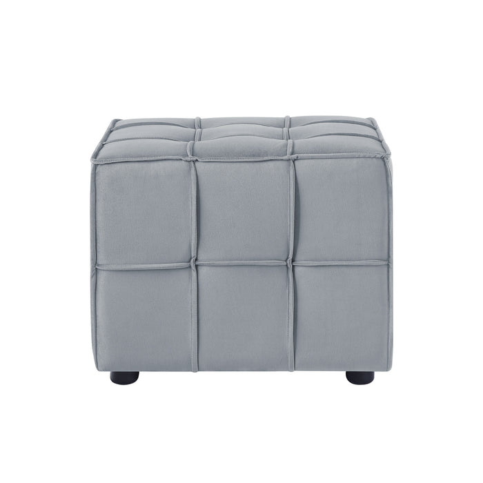 22" Light Gray Velvet And Black Cube Ottoman