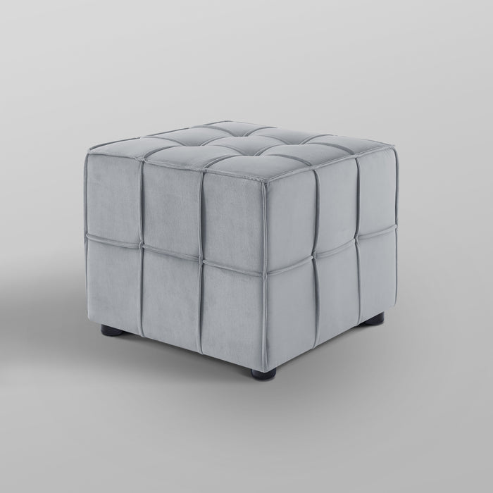 22" Light Gray Velvet And Black Cube Ottoman