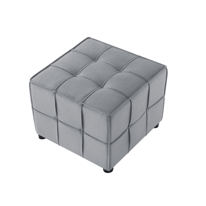 22" Light Gray Velvet And Black Cube Ottoman