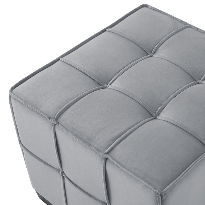 22" Light Gray Velvet And Black Cube Ottoman