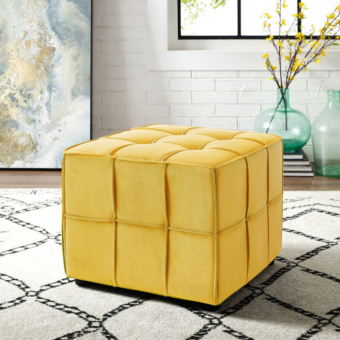 22" Light Gray Velvet And Black Cube Ottoman