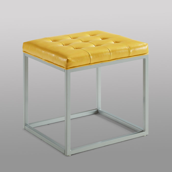 18" Yellow Faux Leather And Gray Cube Ottoman