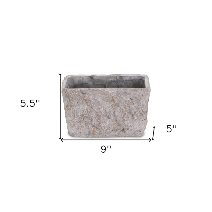 9" Gray Speckle Glaze Cement Indoor Outdoor Rectangular Pot Planter