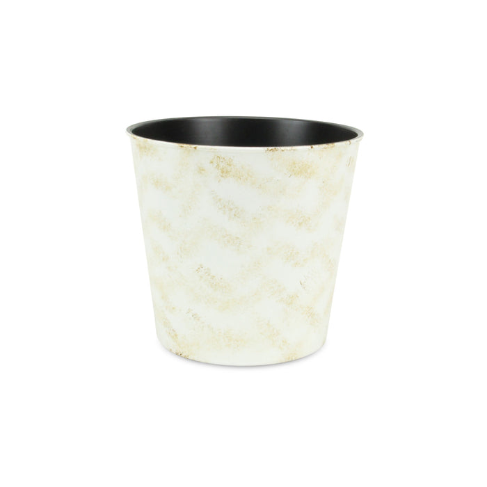 11" Cream Chevron Recycled Plastic Indoor Outdoor Round Pot Planter