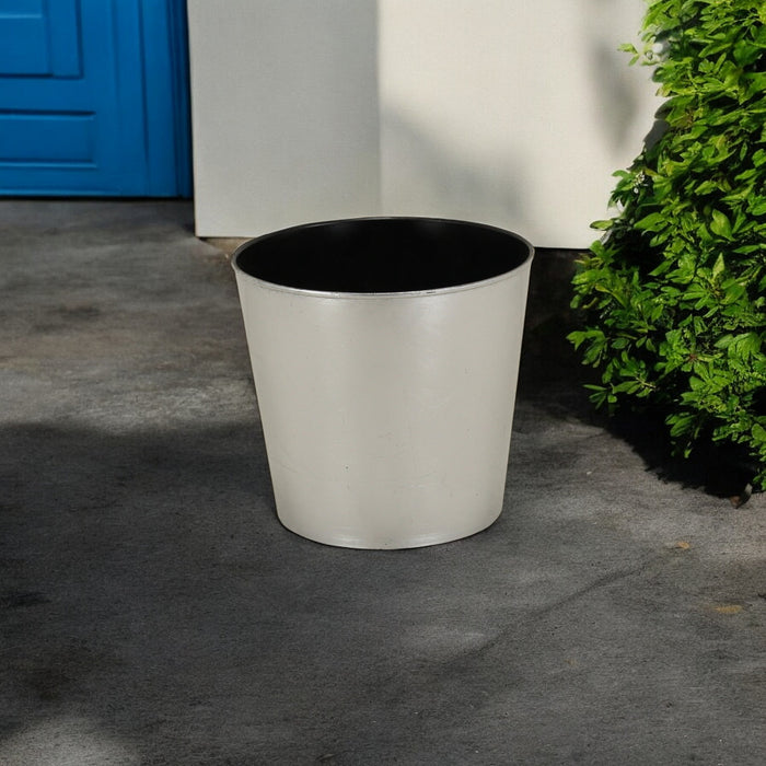 9" Silver Recycled Plastic Indoor Outdoor Round Pot Planter