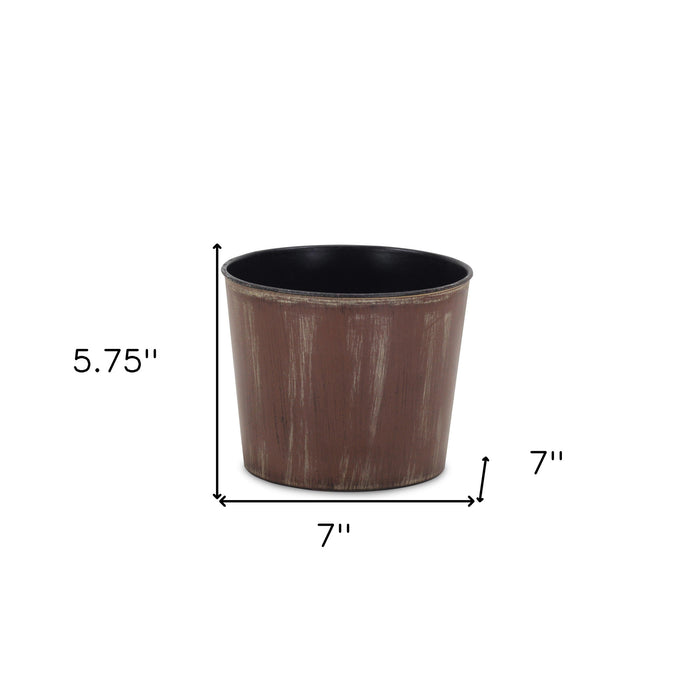 7" Brown and Ivory Textural Tone On Tone Recycled Plastic Indoor Outdoor Round Pot Planter