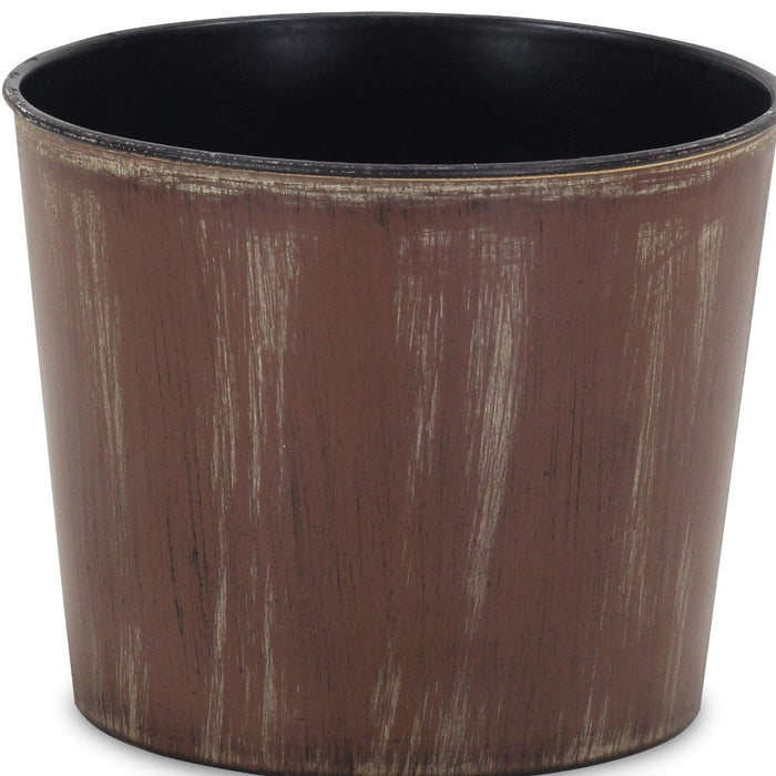 7" Brown and Ivory Textural Tone On Tone Recycled Plastic Indoor Outdoor Round Pot Planter