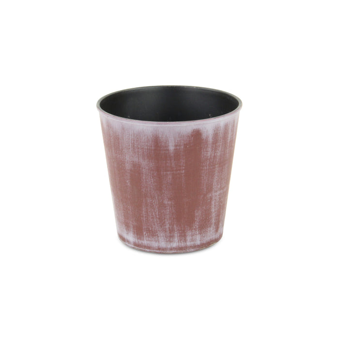 5" Brown and Off White Textural Tone On Tone Recycled Plastic Indoor Outdoor Round Pot Planter