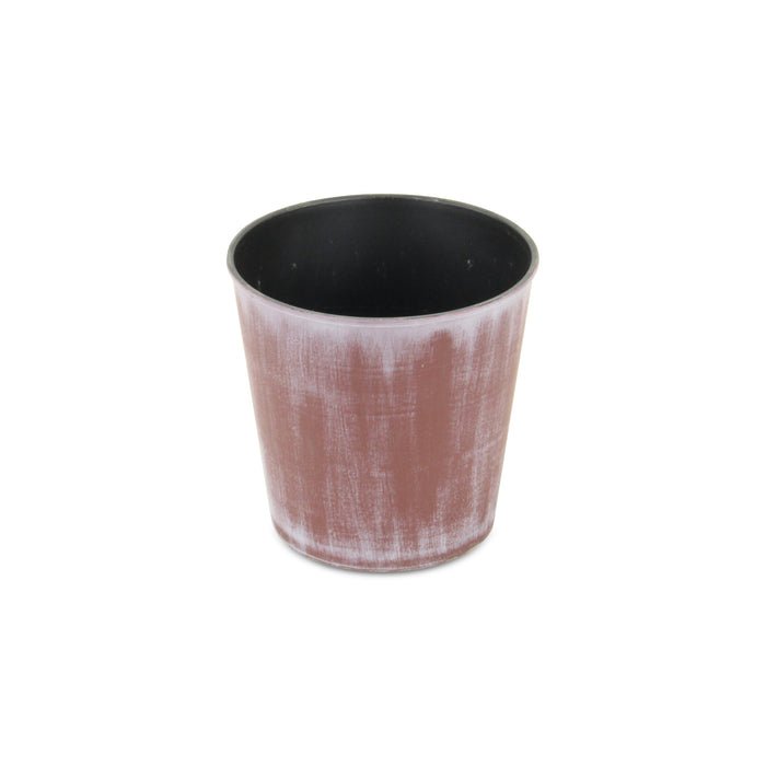 5" Brown and Off White Textural Tone On Tone Recycled Plastic Indoor Outdoor Round Pot Planter