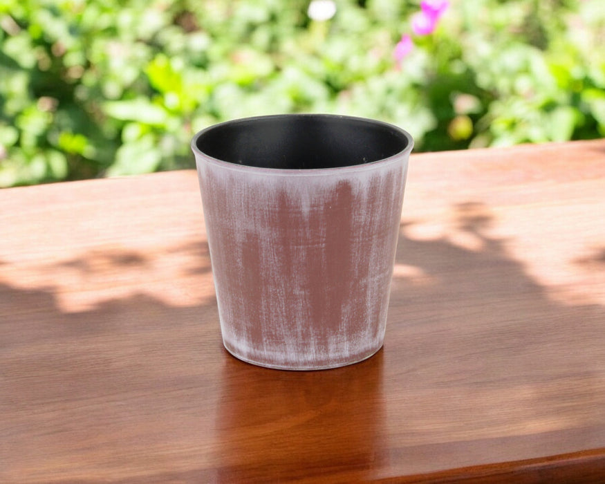 5" Brown and Off White Textural Tone On Tone Recycled Plastic Indoor Outdoor Round Pot Planter