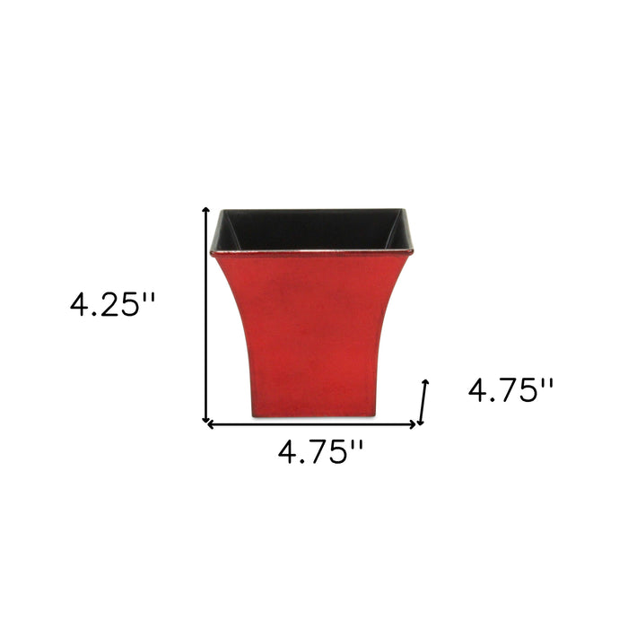 5" Red Recycled Plastic Indoor Outdoor Square Pot Planter