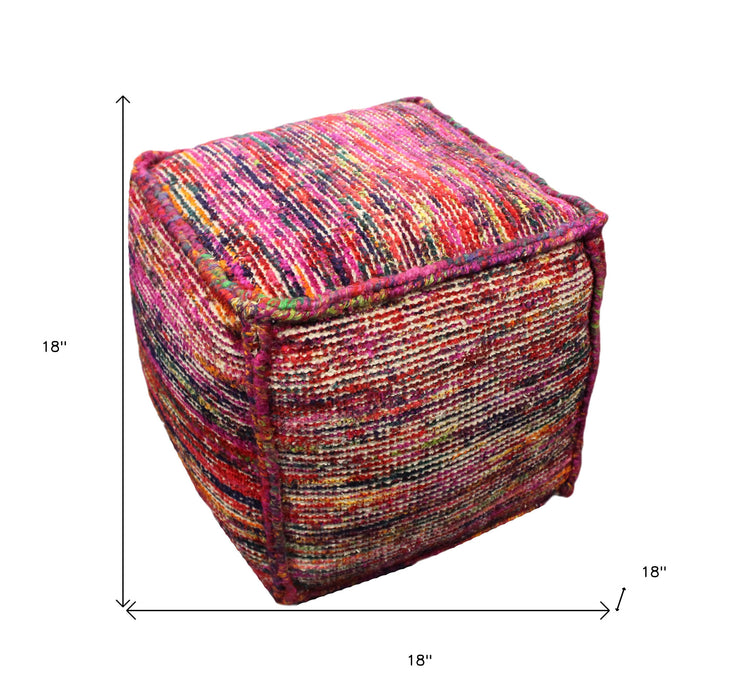 18" Pink Wool Cube Pouf Ottoman