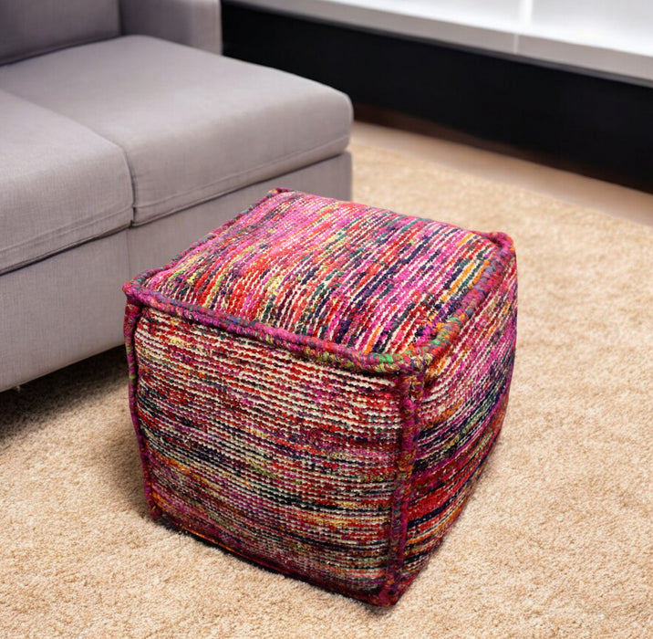 18" Pink Wool Cube Pouf Ottoman