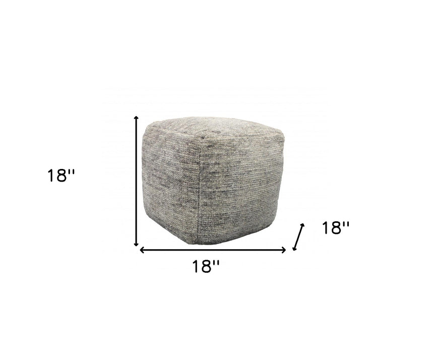 18" Gray Wool Cube Pouf Ottoman