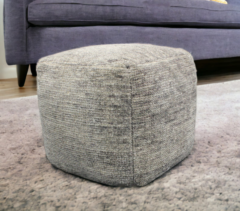 18" Gray Wool Cube Pouf Ottoman