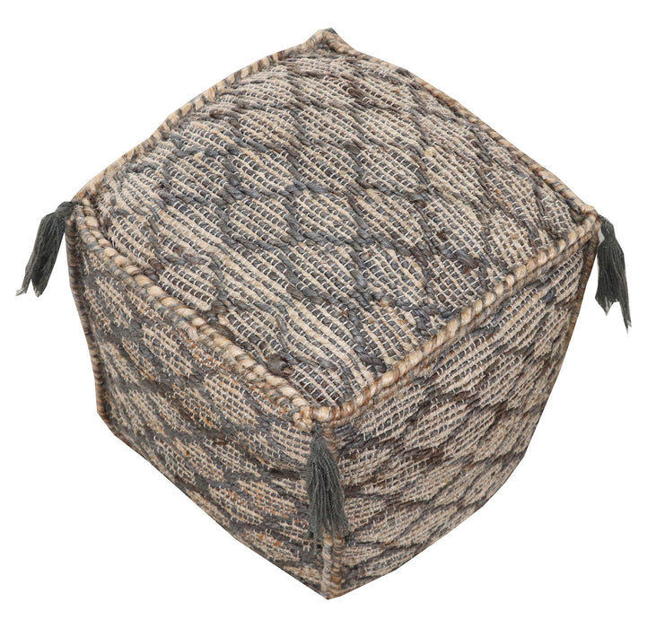 18" Natural Gray And Taupe Jute Cube Trellis Pouf Ottoman