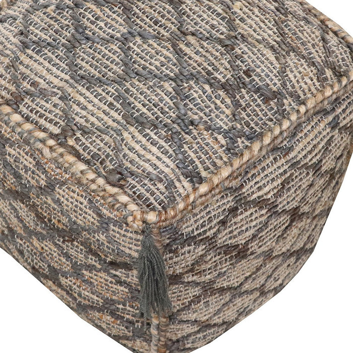 18" Natural Gray And Taupe Jute Cube Trellis Pouf Ottoman