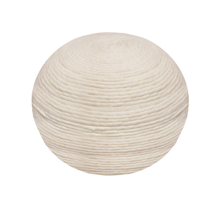 20" Ivory Wool Round Ribbed Pouf Ottoman