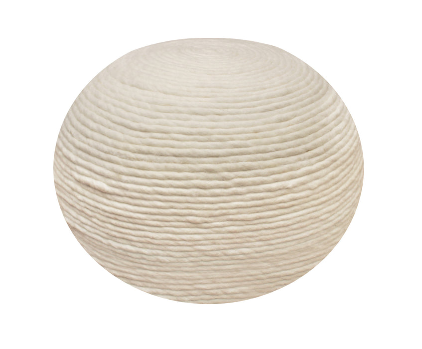 20" Ivory Wool Round Ribbed Pouf Ottoman