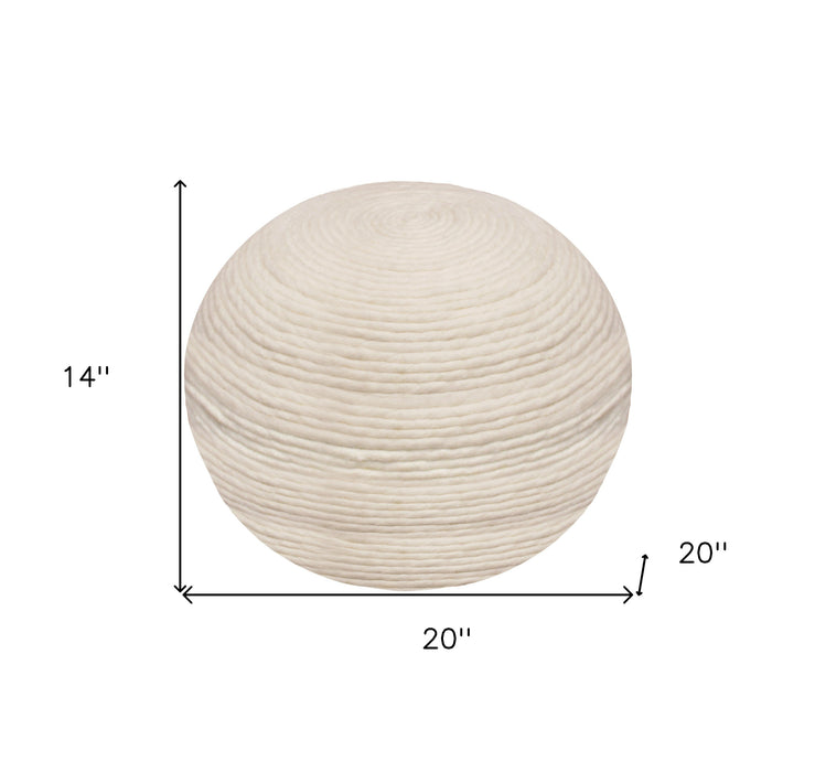 20" Ivory Wool Round Ribbed Pouf Ottoman