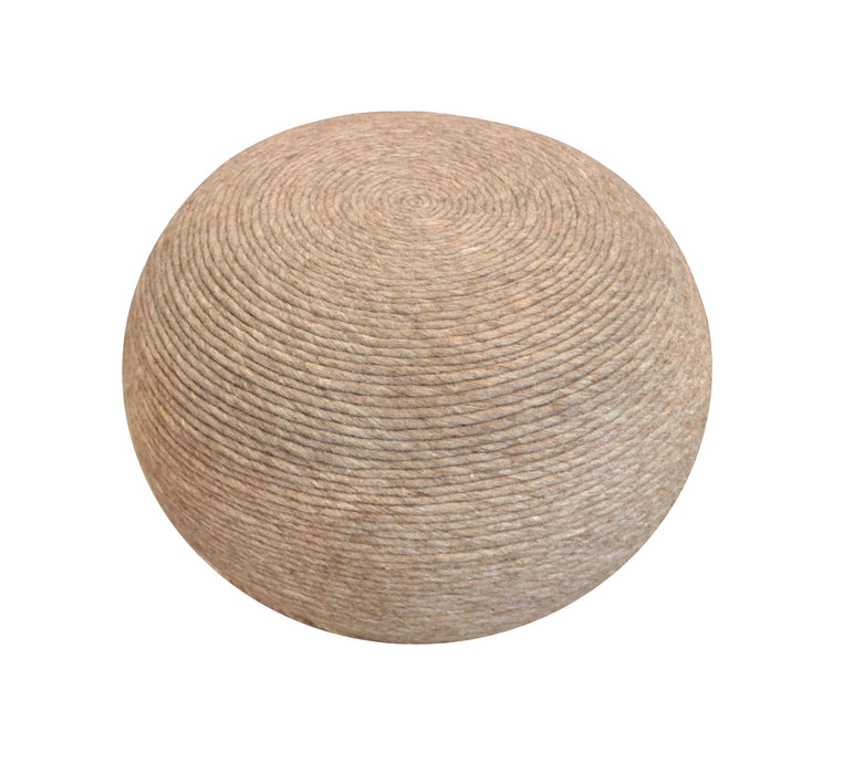 20" Beige Wool Round Ribbed Pouf Ottoman