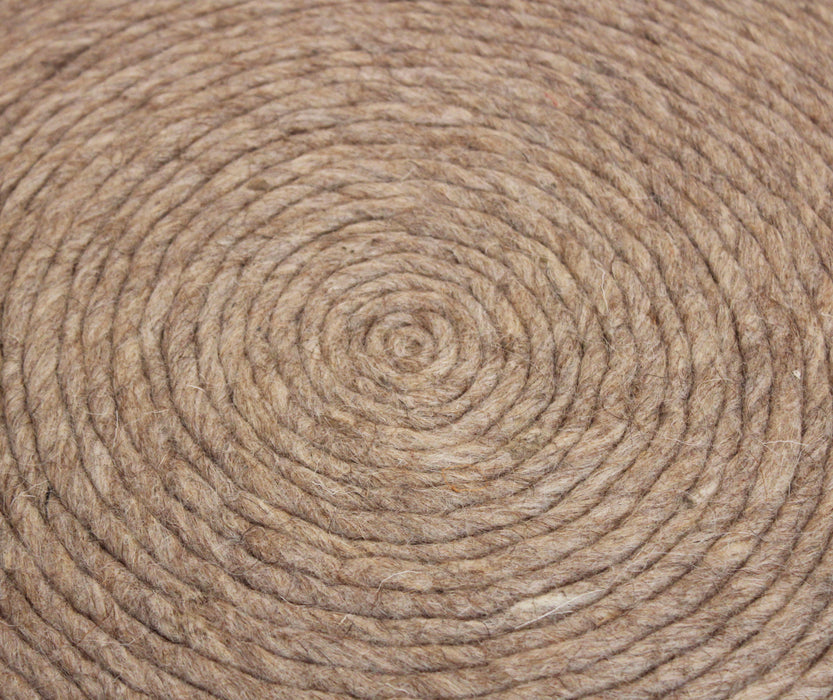 20" Beige Wool Round Ribbed Pouf Ottoman